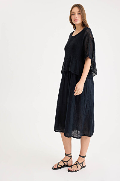 Vitrin Short Sleeve Mesh Linen Dress