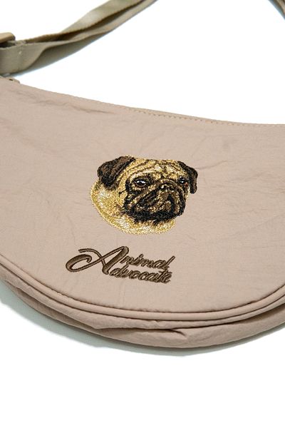 Trampoline Pug Dog Embroidered Bag - Parachute Fabric Bag with Animal Figures