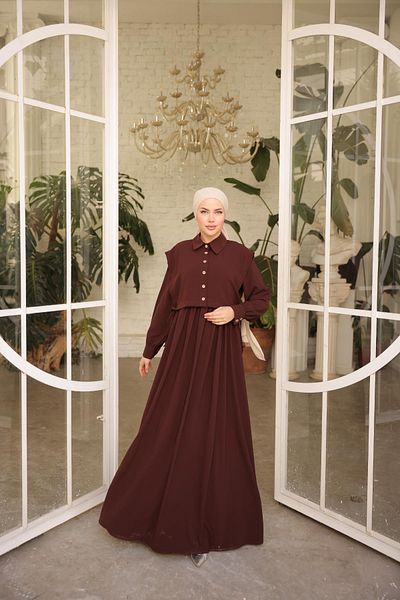 Nissra Ankanoor Bitter Brown Apron Medina Silk Φόρεμα Anka255065