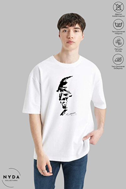 Nyda Collections Unisex majica sa okruglim izrezom, Ataturk siluetom, od štam...