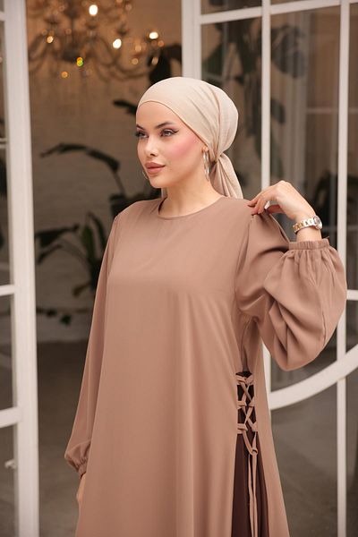 Nissra Ankanoor Light Camel Brown Garnished Side Garnished Dress Anka 255061
