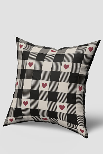 EsnafAli Husă de pernă cu model de inimă pătrată roșie neagră