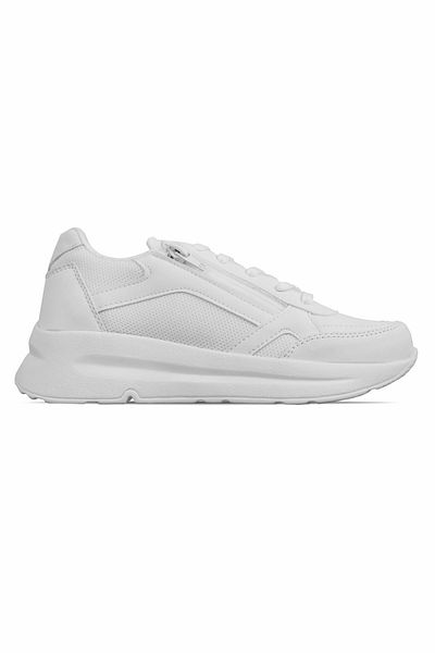 Lal Shoes & Bags Pantofi sport cu șireturi pentru femei Walker, cu fermoar lateral, alb