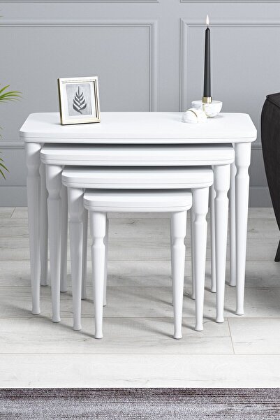 asaella mobilya Imaj Mdf Ve Lake Boya, Beyaz 4lü Zigon Sehpa Takımı, Beyaz Gü...