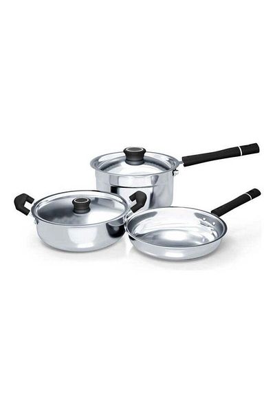 DELICI DELICI 5-Piece Stainless Steel Cookware Set, 304 Grade, Fry Pan, Kadai & Milk Pan with Lids - DSK 5B