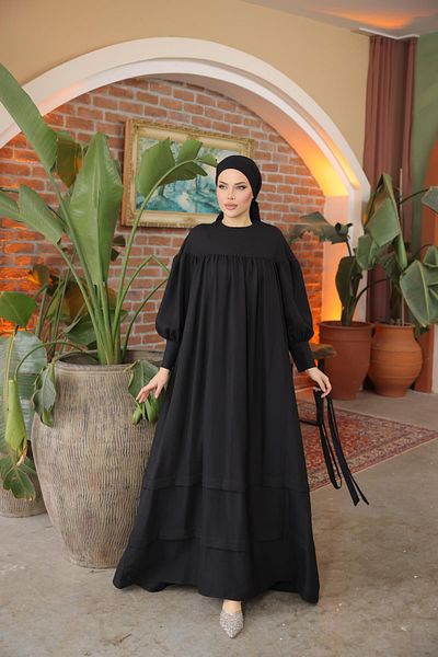 Nissra Ankanoor Black Double Banded Casual Dress Anka 255069