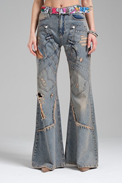 tw3 Γυναικείο τζιν με σχισμένο σχέδιο με λεπτομέρεια και ισπανικό στυλ