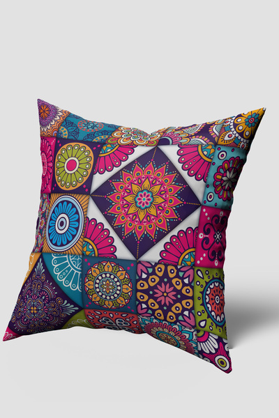 EsnafAli Pembe Mavi Retro Vintage Desenli Kırlent Kılıfı