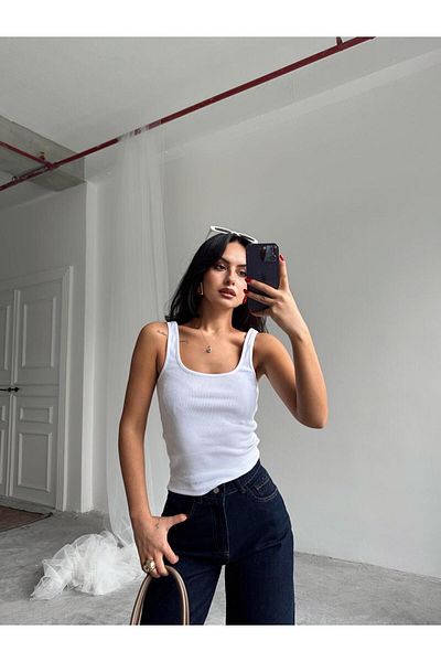 mydukkan.co Tricou cu nervuri cu gât în U