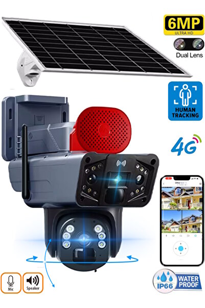 O-KAM Solar Panelli, Güneş Enerjili, SIM Kartlı 4G, 6MP Çift Lens PTZ Hareket...