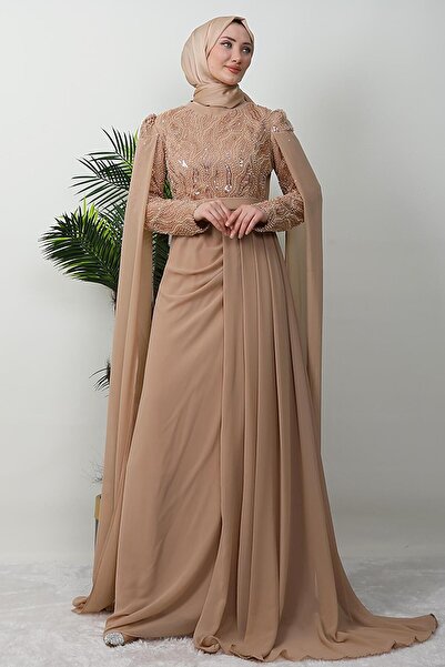 GİYZAMİLA Εξαιρετικό βραδινό φόρεμα Hijab Sütlükkahve
