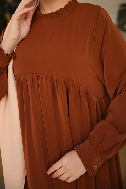 Nissra Φόρεμα Ankanoor με βολάν καφέ χρώματος Anka255062