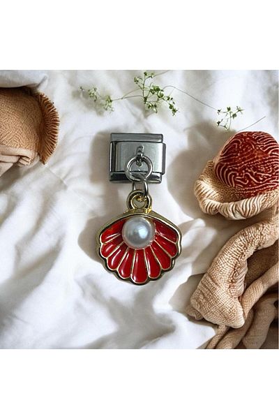 stainles steel Red Italian Seashell Detailed Charm