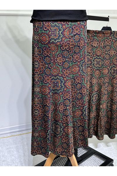ModaMinar Women's Violet Combed Cotton Fabric Ottoman Pattern Large Size Fish Skirt