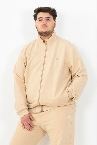 MARATON Plus Size Men's Tracksuit Top - Stand Collar, Raglan Sleeve, Clay Color 22469