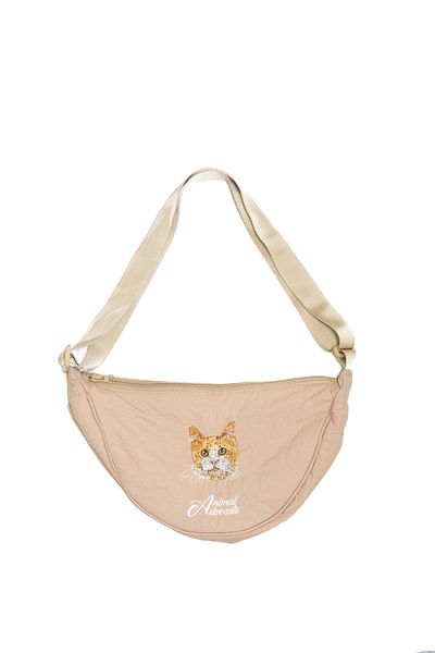 Trampoline Yellow Cat Embroidered Bag - Parachute Fabric Bag with Animal Figures