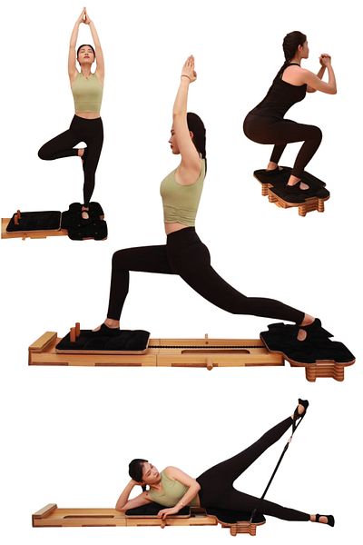 kochler Professional Reformer Pilates Tool – Wooden Body, Adjustable Spring System - Complete Pilates Set