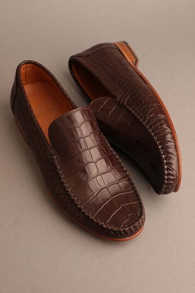 Gondol Loafer clasic din piele naturală pentru bărbați Brown Croco 42 Ttx.284