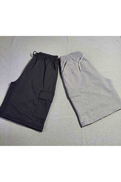 SURMARİ Μαύρο-Γκρι σορτς 2 τεμαχίων Rain Pattern Cargo Pocket