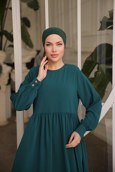 Nissra Ankanoor Emerald Green Smocked Medina Silk Φόρεμα Anka255065