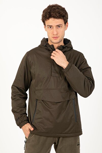 MARATON معطف مطر رجالي مريح بغطاء رأس كاكي