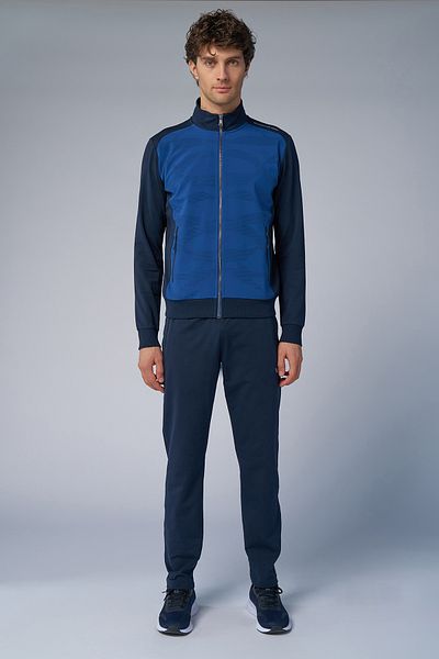 bilcee Men's Dark Blue Stand Collar Cotton Tracksuit Set 4007