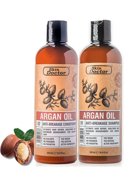Skin Doctor Argan Oil-Infused Shampoo & Conditioner Set Anti-Breakage,  Ultimate Hair Repair