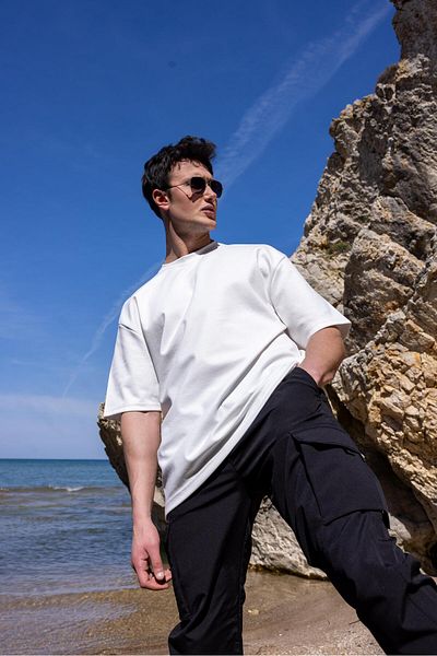Pobudo Men's White Color Oversize Unprinted Basic T-Shirt