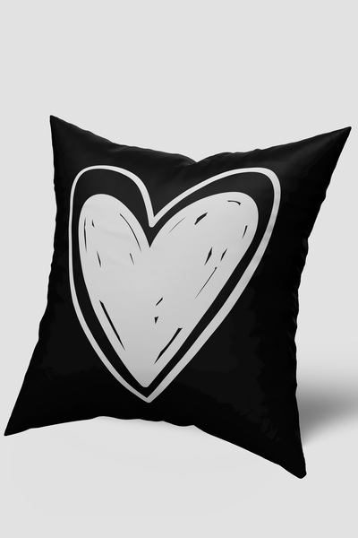EsnafAli Ασπρόμαυρη θήκη μαξιλαριού με γράμματα καρδιάς