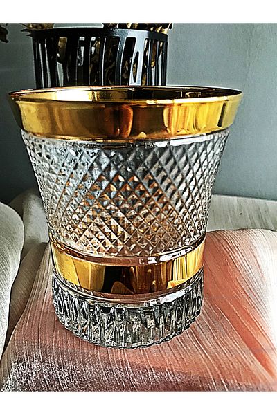 DECOSTYLE Paşabahçe Azur Lux Water Glass with Gold Gilding Finish Decor 300Cc