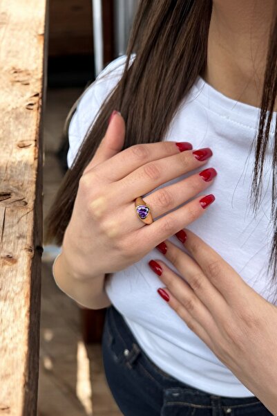 Utku Kuyumculuk 14 AYAR AMETİST TAŞLI KALP YÜZÜK