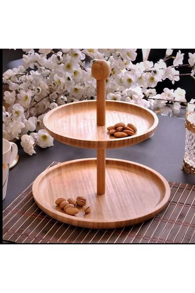 ALLEGRI Bamboo Round Two Tier Luxury Presentation Bowl Sugar Bowl Cookie Bowl Cheese Bowl 20 cm 25 cm