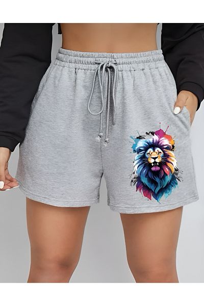 belean Unisex πολύχρωμο σορτς με στάμπα λιονταριού Lycra εύκαμπτο μονό ζέρσεϊ χτενισμένο ύφασμα ανθεκτικό στον ιδρώτα