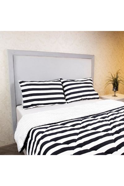 Home Box Malta 3-Piece Stripe Printed Cotton Super King Comforter Set - 240x240 cm