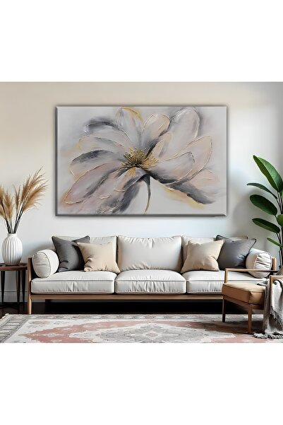 Harika bir ev | Gri Pembe Soft Renk SOYUT ÇİÇEK Modeli| TEKLİ YATAY KANVAS TABLO
