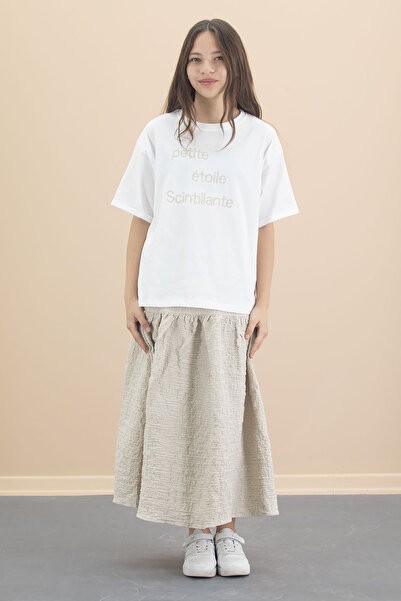 Cansın Mini Beige Female Child Short Sleeve t Shirt Skirt Suit 20548