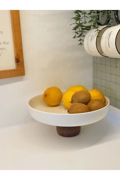 BUCOLIC Porcelain Bowl with Wooden Legs / Presentation Bowl Large