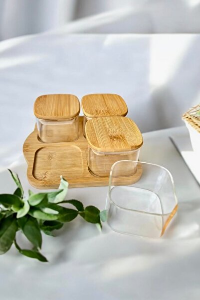 mightpera Bambu Standlı 4’lü Cam Kahvaltılık