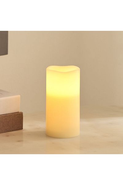 Home Box Luna LED Flameless Ivory Wax Candle with Vanilla Scent and Flickering - 12x20 cm