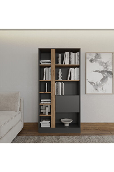 Decomob Tolu 10 Raflı Kitaplık Antrasit & Atlantik Çam