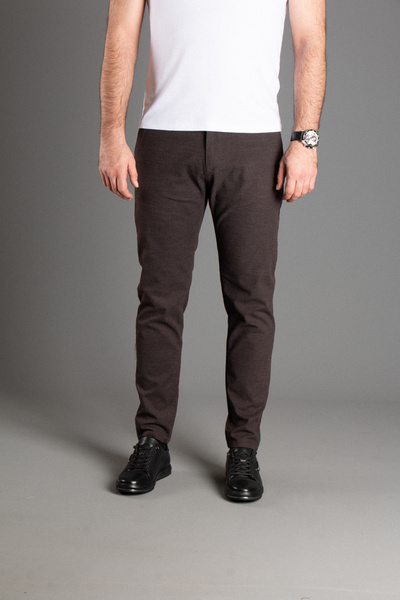 ZEKİ ÖZER ERKEK KOYU KAHVE DOKULU KANVAS KETEN PANTOLON
