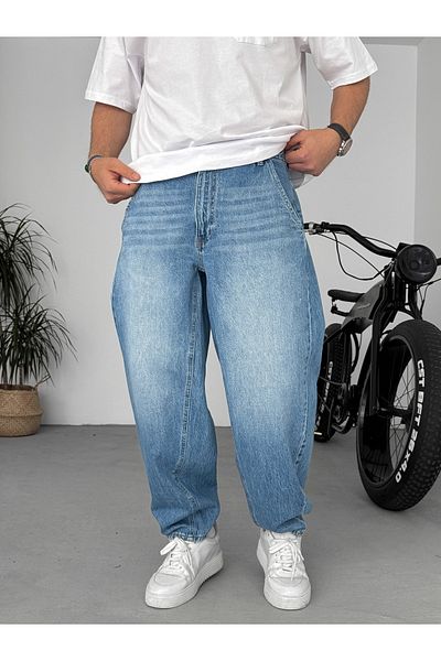 BYBASICMAN Blue Balloon Fit Washed Belt Detailed Jean Gj-16647