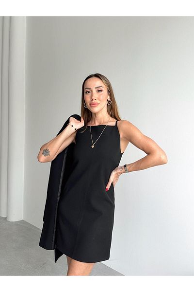 Maldia Shop Rochie neagră cu bretele de mărime mini pentru femei