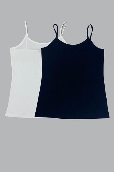 Seamoda Large Size Double Pack Tank Top with Straps Flexible and Comfortable- Off White-Black