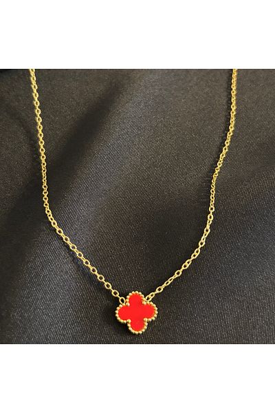 Zeyn Cleef Model Red Clover Gold Steel Necklace
