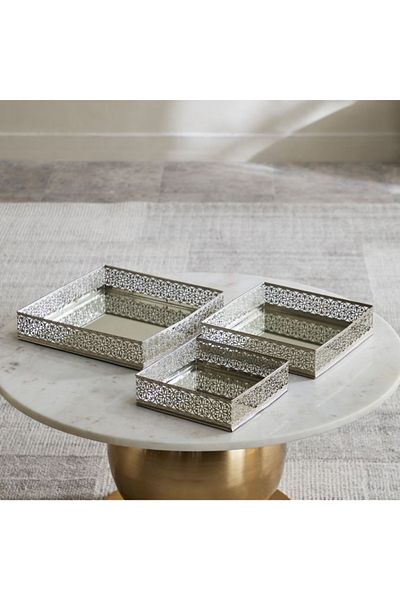 Home Box Milo 3-Piece Metal Square Perforated Mirror Tray Set