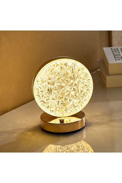 Home Box Dux Rechargeable Metal Base Table Lamp with Crystal Shade and Touch Switch