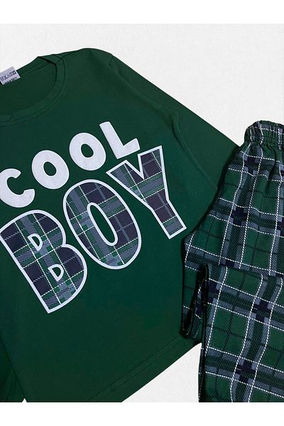 Fil Kids Boys' 100% Cotton Cool Boy Patterned Six Plaid Green Long Sleeve Seasonal Pajamas
