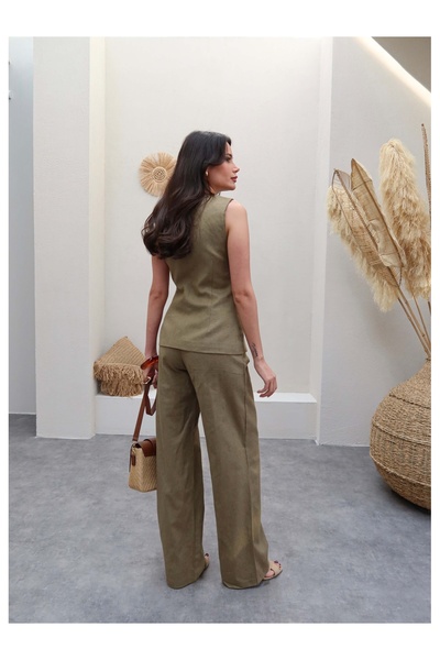 ESRAHELVACI Gold Button Detailed Linen Vest Trousers Set