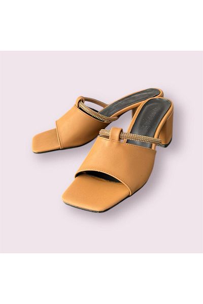 Serra Trend Women's Tan Stone Heeled Slippers